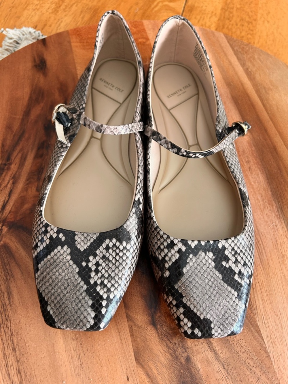 Kenneth Cole Snake-Print Mary Jane Flats in Black & Gray